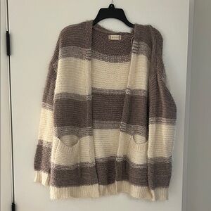 Altar'd State Brown and Cream Striped Cardigan